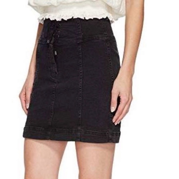 Free People Black Lace-Up Mini Skirt size 0 - Picture 2 of 8